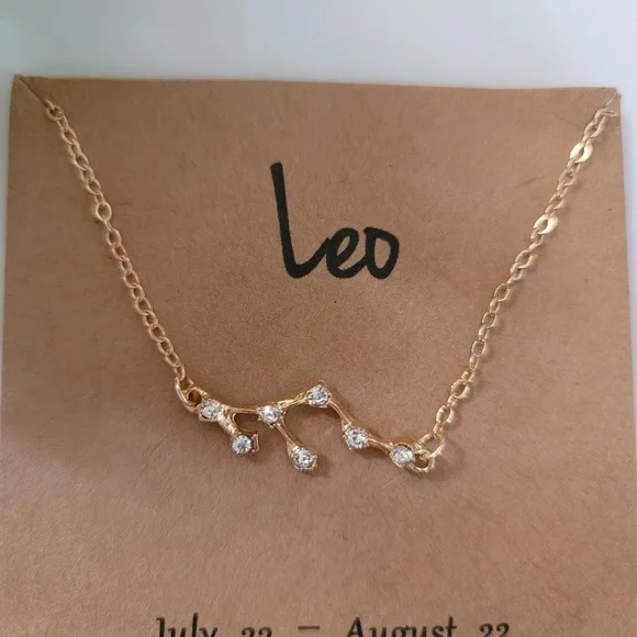 New Leo pendant necklace Astrology Sign Gold gemstones Lion Stocking Zodiac - Picture 2 of 4